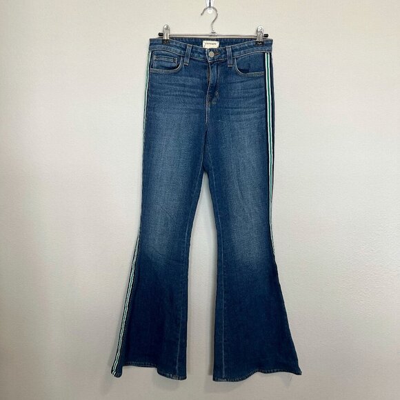 L'AGENCE Women's High Rise Side Stripe Solana Flare Denim Jeans Size 26 - Picture 1 of 4